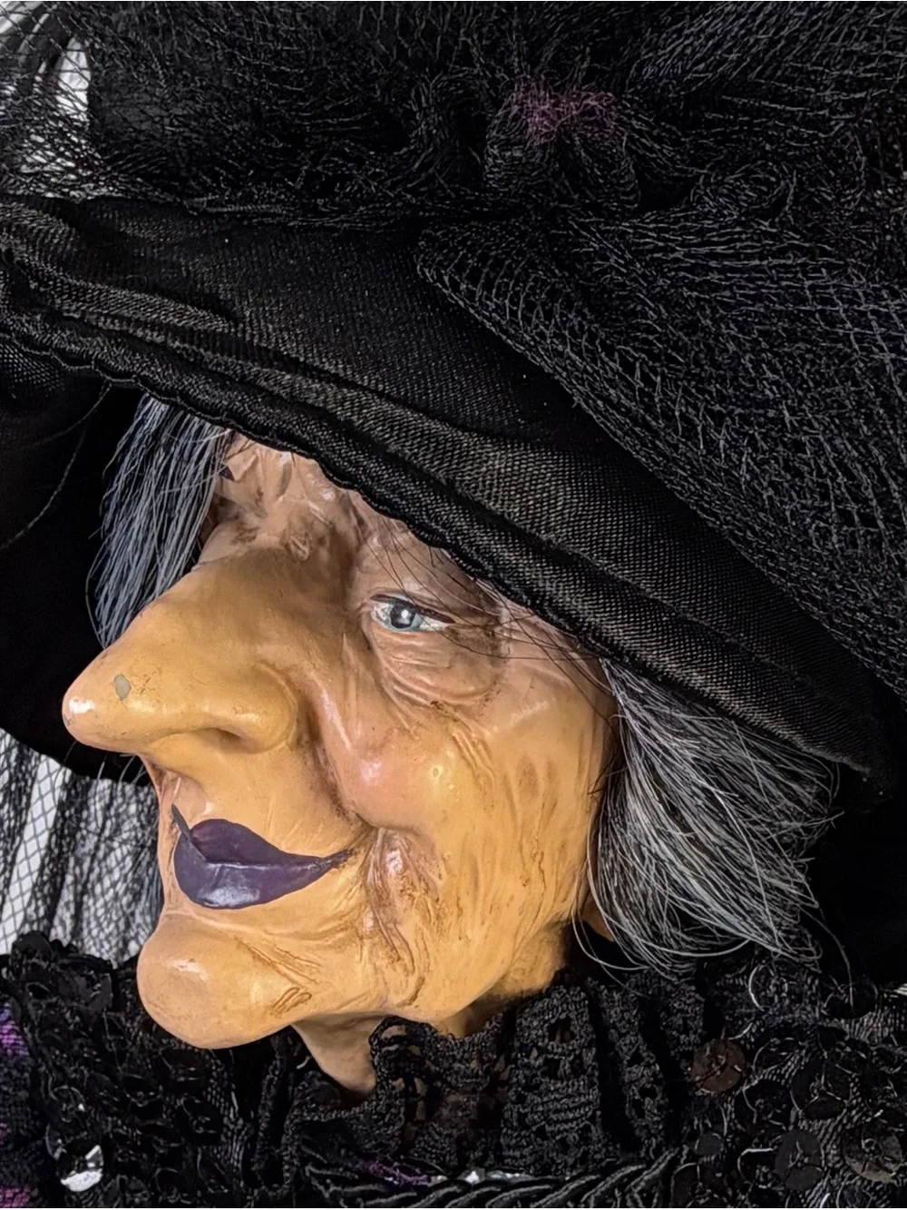 24” Victorian Gothic Witch Figurine Purple Black Halloween Display
